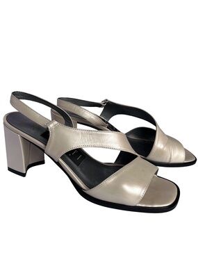 Vintage Y2K Amalfi Italy Pearl Ivory Leather Heels 6.5 Square Toe Slingback